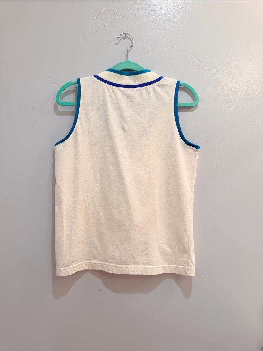 Vintage 90s Lizsport Liz Claiborne V-Neck Cotton Vest Tank Top White Blue Medium - Picture 7 of 12